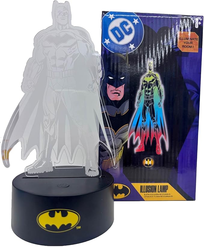 DC Comics Batman 3D Illusion LED Lamp,Superhero Night Light with Color Changing Effect,Desk Lamp for Bedroom, Nursery, Playroom Décor