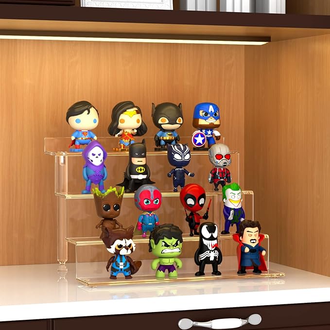 NIUBEE Acrylic Riser Display Shelf, Clear Display Stand for Amiibo Funko POP Figures,4 Tier Cupcakes Stand Perfume Organizer and Storage (12 Inch Large)