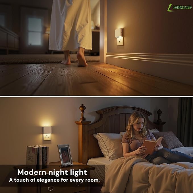 L LOHAS LED Night Light,Night Lights Plug into Wall,0-100LM Stepless Dimmable Brightness,Dusk to Dawn Sensor,3000K Soft White,Foldable Night Lights for Travel Bathroom Hallway