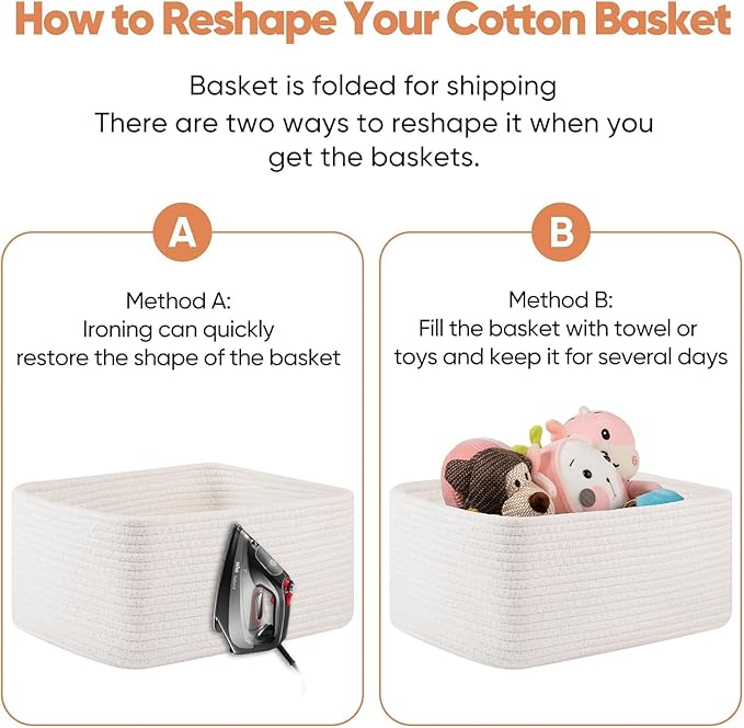 OIASKET 4 Pack Small Storage Shelf Baskets for Organizing, Mini Woven Rope Storage Bins for Towels, Cute Decorative Closet Organizer,Baby Nursery, Gift Empty Baskets -14.17''Lx11.02''Wx6.3''H-White