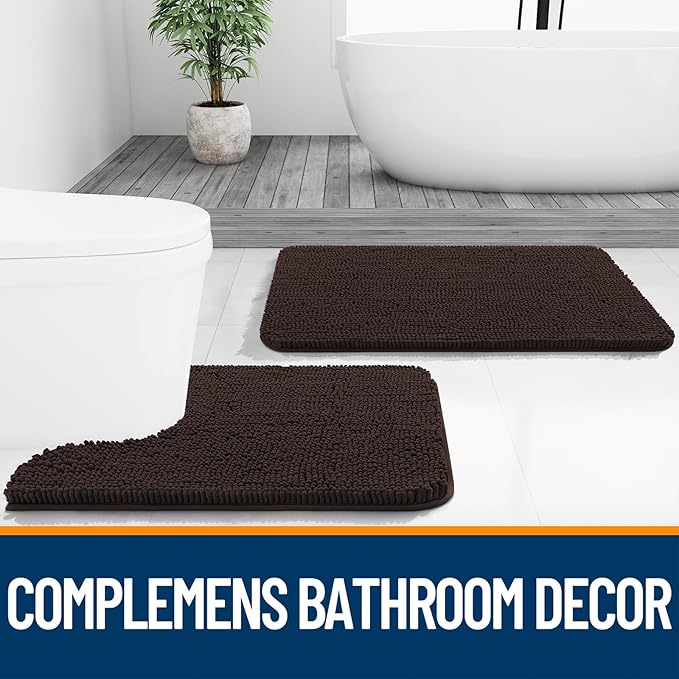 OLANLY Bathroom Runner Rugs 70x24, Extra Soft Absorbent Chenille Bath Rugs, Rubber Backing Quick Dry, Machine Washable Long Bath Mats for Bathroom Floor, Tub and Shower, Home Decor Accessories, Brown