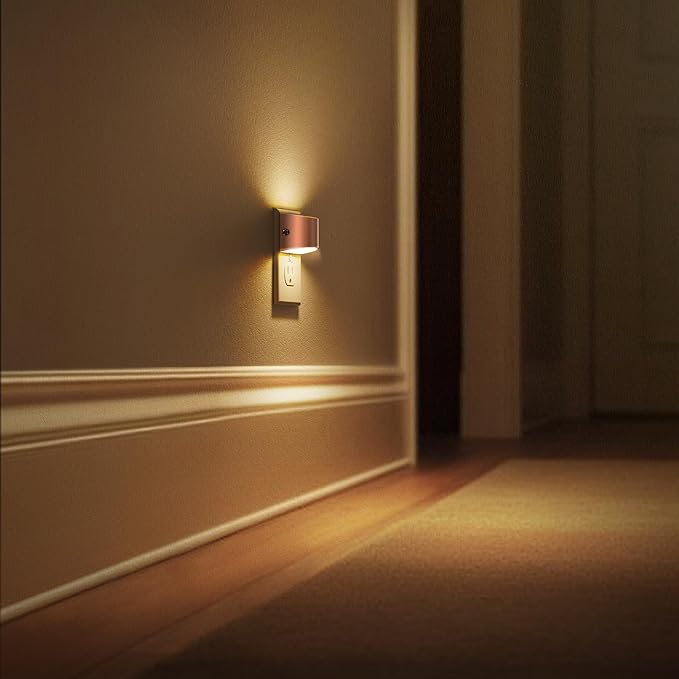 L LOHAS LED Night Lights Plug into Wall, Dimmable Night Light with 3 Level Brightness, 3000K Soft White, 2 Pack, Rose Gold