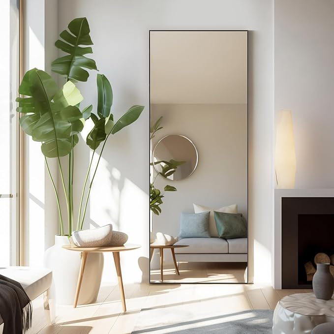 Mirror Full Length, Upgraded Body Wall Mirrors with Shatter-Proof Glass, Floor Standing, Hanging or Leaning, Tall Mirror with Stand Aluminum Alloy Frame for Bedroom