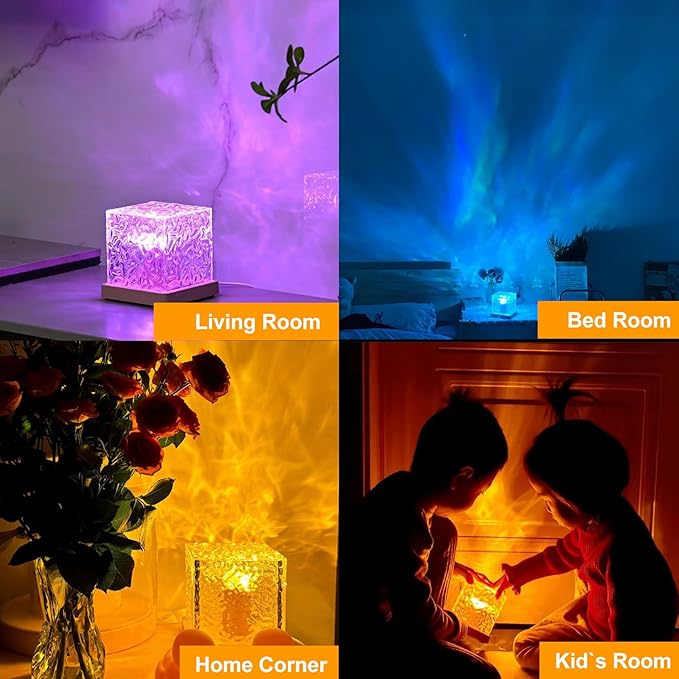 Avkast Northern Lights Projector Rechargeable,Ocean Wave Projector Mood Lighting Ambient Lighting with 16 Colors and Dynamic Water Effect for Living Room Bedroom Decor - Cordless 4.5"