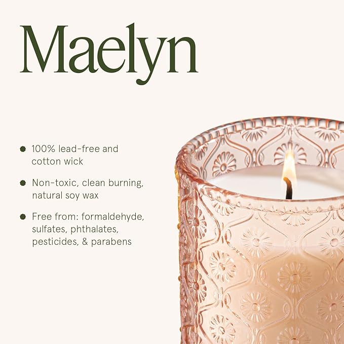 LA JOLIE MUSE Citrine & Pink Peony Scented Candles - Bergamot, Peony, Amber | 6 oz Natural Soy Wax | 40 Hours Clean Burn | Citrus Scented Candle| Gift-Ready for Hosts & Gatherings
