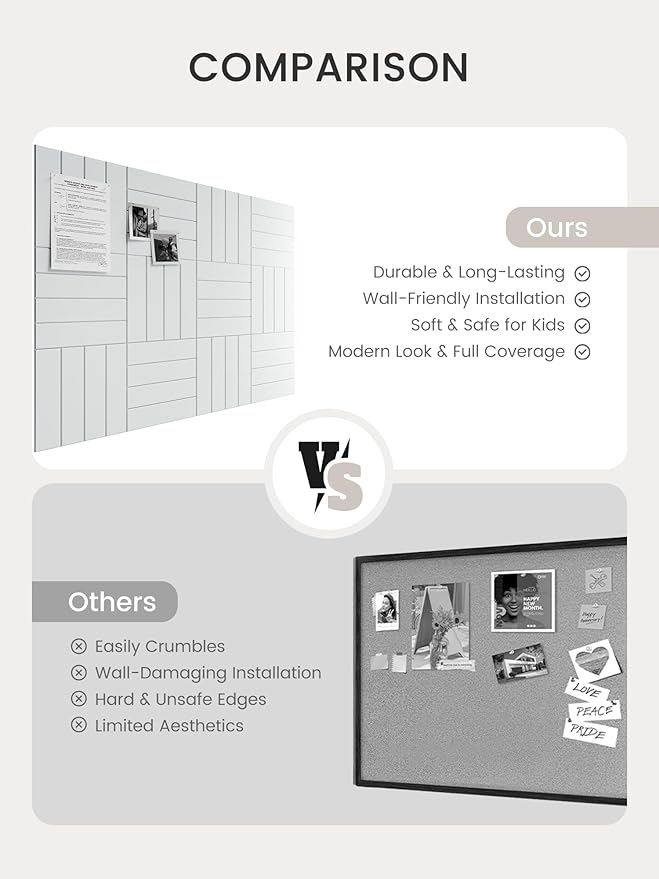 Bumusty Large Cork Board Alternative-48 x 36" Felt Bulletin Board Tiles, with 30 Pushpins, 70 Adhesive Tabs, Bold-Stripe 12-Pack, Cork Boards for Office Push Pin Board Felt Board-Cold White