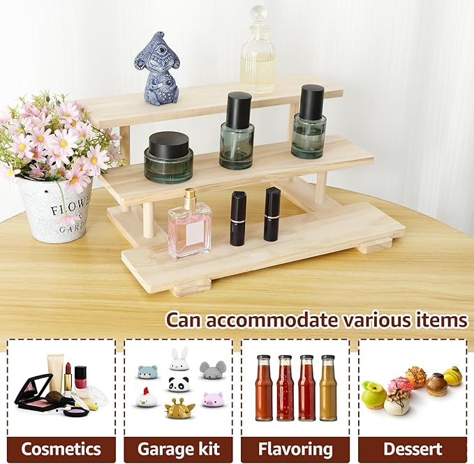 3 Tier Wooden Cupcake Stand, Wooden Cologne Organizer, Dessert Table Display Set, Perfume Display Riser Stand, Makeup Organizer for Vanity, Food Display Stands for Party, 15.8x10.24x7in
