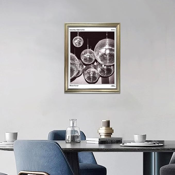 Disco Ball Music Wall Art, Vintage Framed Print Posters for Room Aesthetic Decor, Trendy Retro 70s Decor Funky Wall Art, Preppy Bar Cart Canvas Artwork