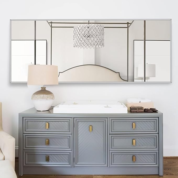 NeuType Full Length Mirror, 64"x21" With Stand - Floor or Wall-Mounted, Hanging or Leaning - Aluminum Alloy Thin Frame (Silver)