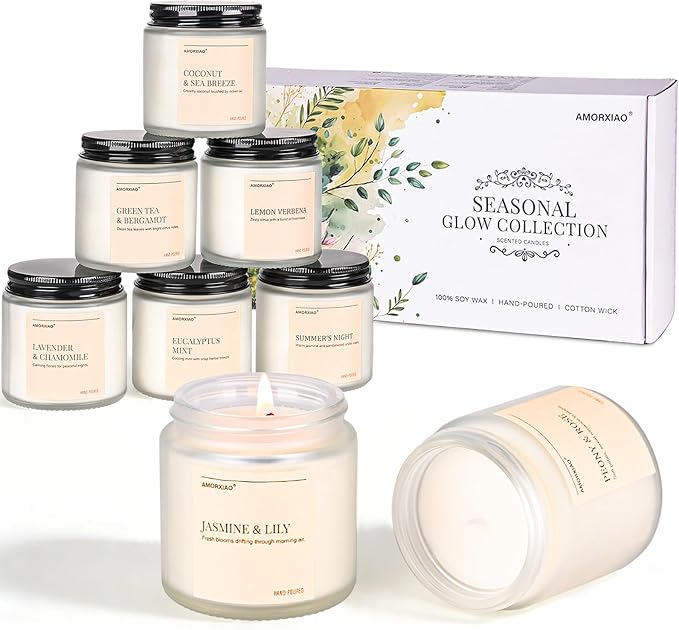 Scented Candles Gift Set, 8 Pack Soy Wax Candles for Home, Long Lasting Burn Floral Fresh Aromatherapy Scents for Women, Birthday, Holiday, Mothers Day
