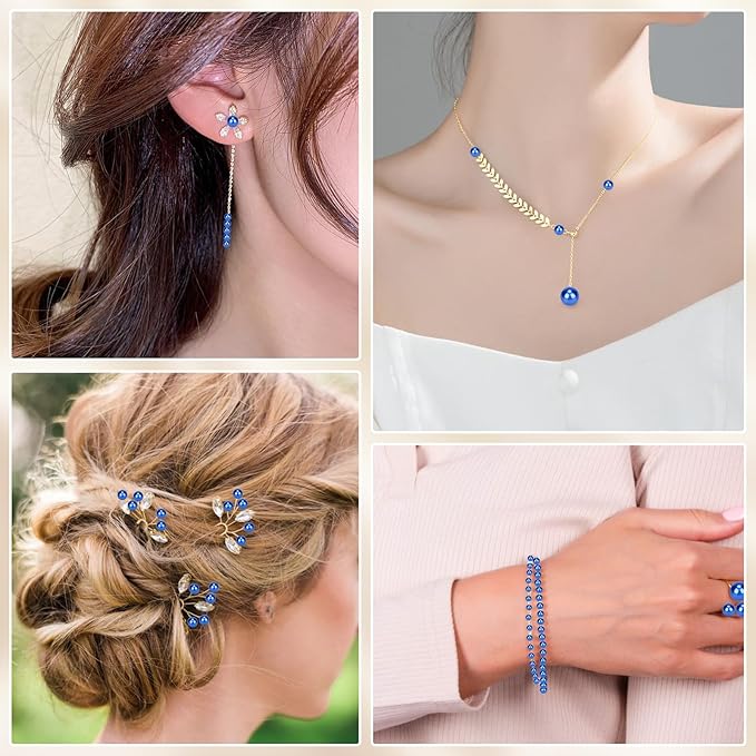 Suream 8mm/0.31in Pearl Beads for Vase Fillers, 1300PCS Round Pearls for DIY Jewelry Necklaces, Table Scatter, Wedding, Birthday Party, Home Decoration, Event Supplies, No Hole, Blue
