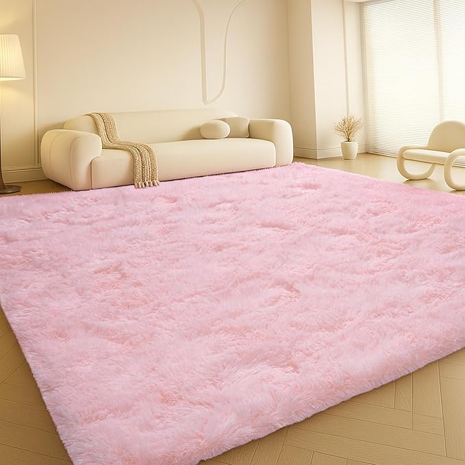 Large 9x12 Area Rug for Living Room, Soft Shag Rugs for Bedroom, Non-Slip Ultra Fluffy Rug,Modern Plush Carpet for Girls Boys Kids Room Dorm,Fuzzy Rug for Home Decor Aesthetic,Pink