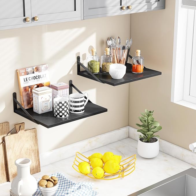 Fixwal Deep Floating Shelves for Wall, 15.7in X 11.8in X 0.6in Wide Black Shelves for Bedroom, Large Wall Shelf for Living Room, Kitchen, Bathroom, Laundry Room and Decor Storage (Set of 2)