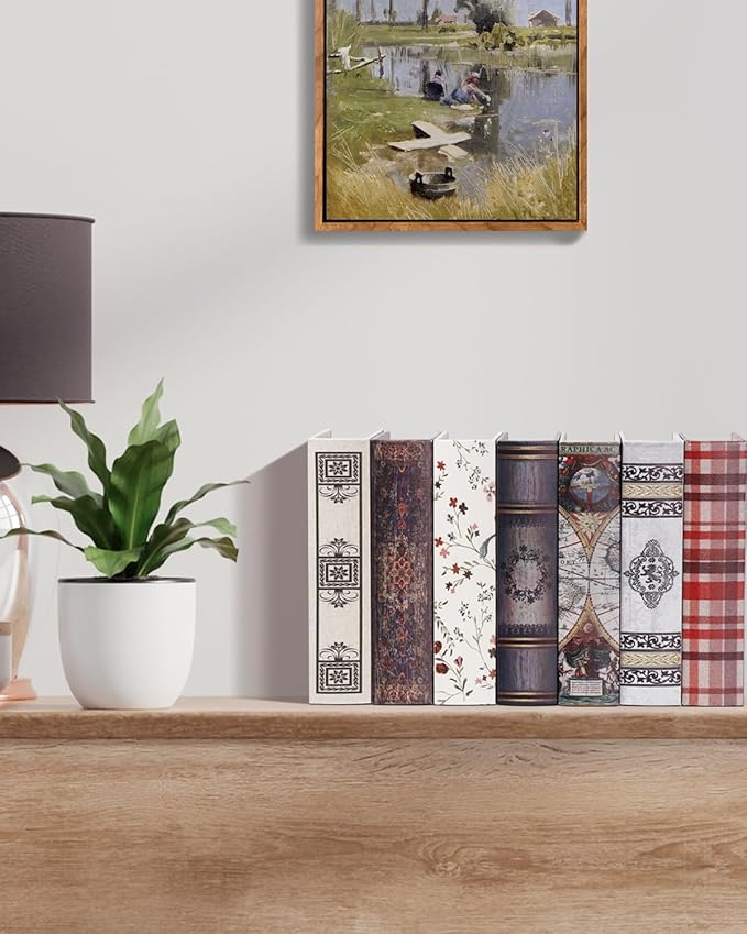 Decorative Wooden Book Box Set of 2 - Vintage Faux Book Boxes for Home Decor, Secret Storage with Magnetic Closure, Antique Style, Map Pattern Leather Cover Design, Perfect for Home Office Bookshelf