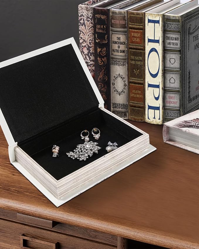 Vintage Faux Leather Decorative Book Box – Wooden Secret Storage Box with Magnetic Closure, Hidden Organizer for Bookshelf, Desk, or Office Decor (The Old Man and The Sea)