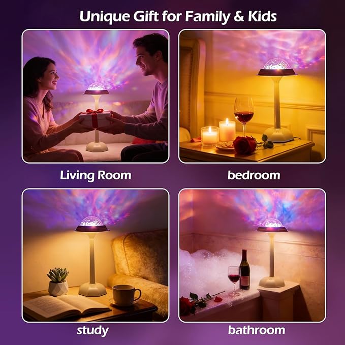 Rechargeable Shower Light, Waterproof Bathroom Lamp with Ocean Wave Projection, 3 Light Colors and 16 Ambient Modes, Touch and Remote Control, Ideal for Shower Rooms, Bedrooms and Nighttime Ambience