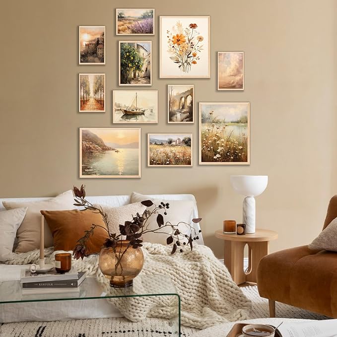 KBKBART 11pcs Vintage Wall Art Prints, Neutral French Country Decor, Vintage Landscape Canvas Paintings, Italian Countryside Autumn Wildflower Decor Poster Pictures for Bedroom-UNFRAMED