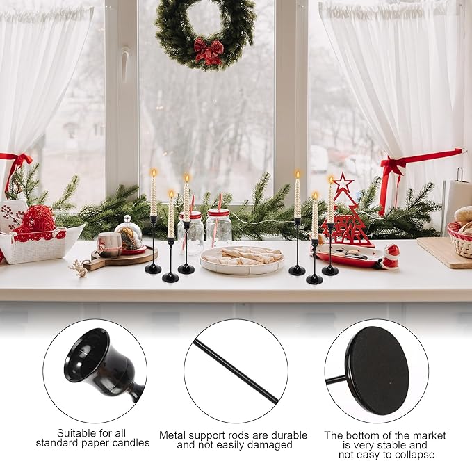 6pcs Black Candle Holder, Black Candlestick Holders Taper Candle Holders for Pillar Candles Sticks Holder Decor Halloween Christmas Decorations Candle Stick Holder Candelabros para Centros de Mesa