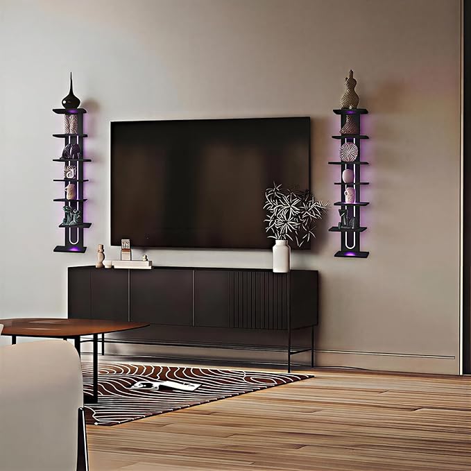 Homaterial 7 Tiers Floating Shelves Wall Mounted, Tall Lack Wall Shelf for Small Spaces, RGB Staggered Vertical Shelves for Storage & Decor for Bathroom, Kitchen, Bedroom,Dressing Room, Black
