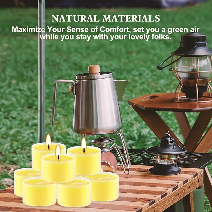 Fclayvts 8-Hour 100 Pack Citronella Tealight Candles, Outdoor and Indoor Summer Scented Candle,Natural Soy Wax Candle for Home Patio Garden Yard Balcony,BBQ Birthday Emergency