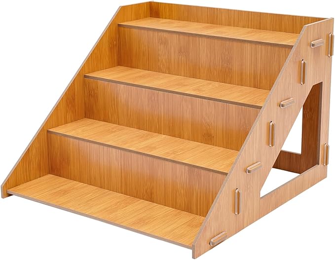 Wooden Display Riser Stand, 4 Set 4-Tier Cupcake Organizer Stand with Prevent Falling Edge, Cupcake Stands Shelf Holder for Candles, Skincare and Makeup