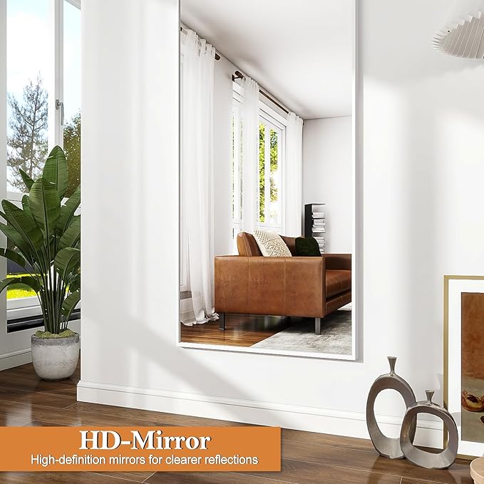 Rowjut Floor Length Mirror, 71"x26" Arched Full Length&Standing Hanging or Leaning&Freestanding Full Body Mirrors, Wall Mounted Mirror with Thin Aluminum Frame (White)