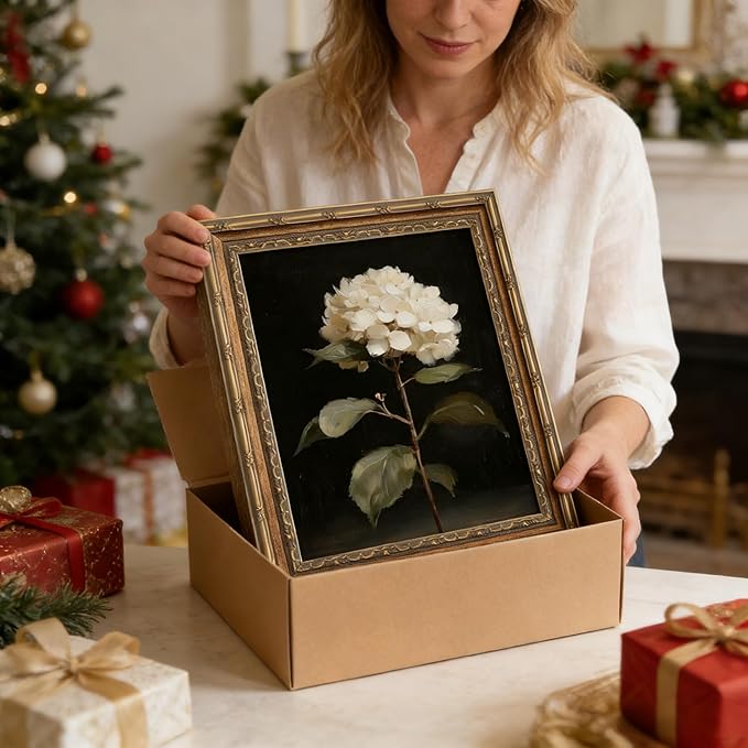 Vintage Gold Framed Wall Art White Hydrangea Wall Art Vintage Botanical Floral Wall Decor Picture Rustic Cottagecore Aesthetic Flower Poster Print for Living Room Bedroom 12x16in