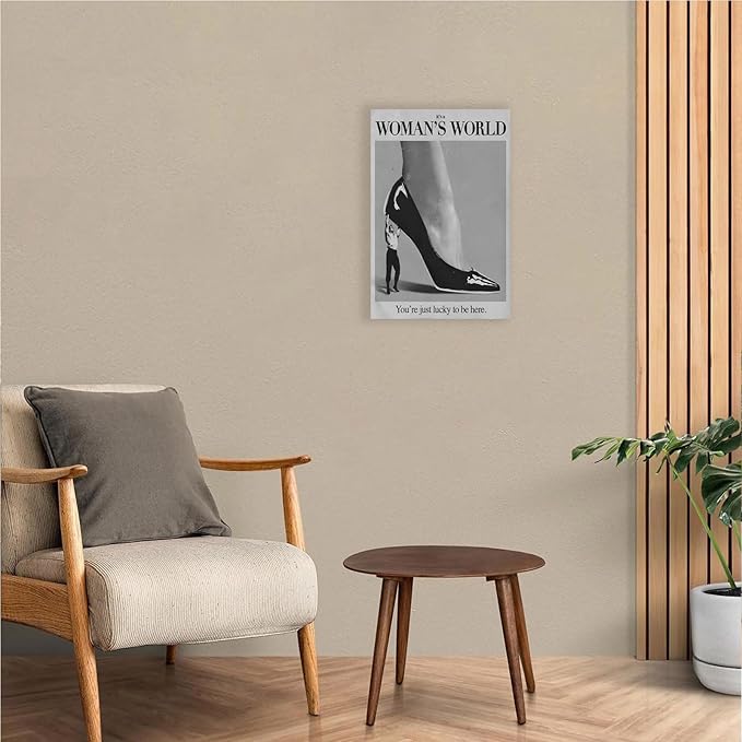 Retro This Is A Woman Is World Poster Feminist Canvas Wall Art Modern Black And White Feminine Hot Girls Room Aesthetic Prints Painting For Home Bedroom Dorm Wall Decor 16x24in Framed