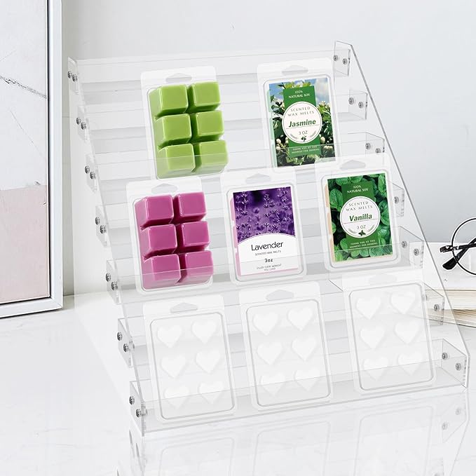12“ Wax Melt Holder Display 7 Tier Acrylic Riser Display Stands Wax Melts Storage Clear Acrylic Display Shelf For Wax Melt Clamshells Wax Melt Candles Wax Cubes Wax Tarts Wax Block(NO Wax Melts)