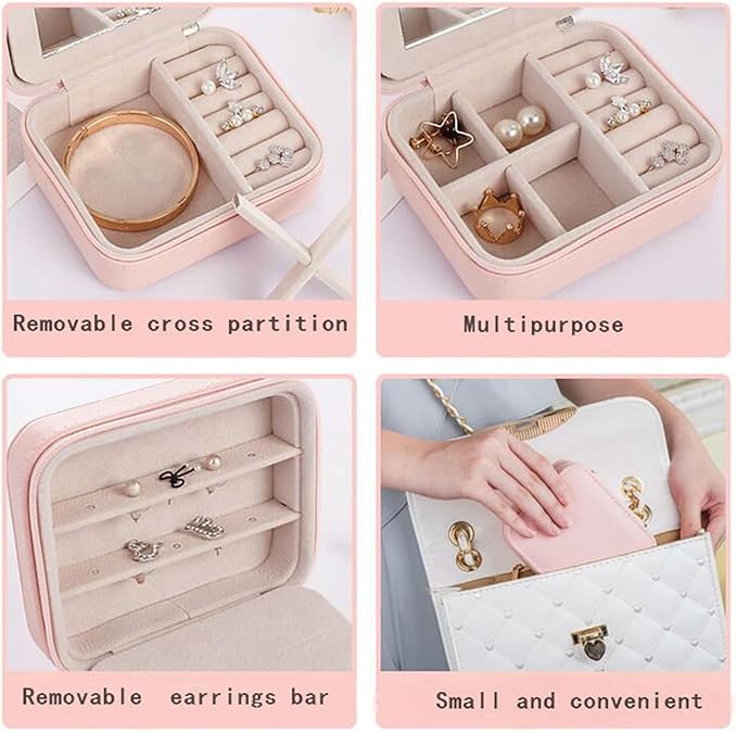 Earrings Ring Jewelry Box Useful Makeup Organizer with Zipper Travel Portable Jewelry Storage Case 1Pcs (Color : Light Blue style1)