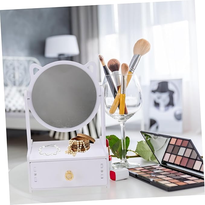 CALLARON Large Desktop Cosmetic Mirror with Drawer Storage Box Portable Makeup Mirror for Girls for Vanity and Travel Dimmable Touch Screen Stylish Makeup Organizer