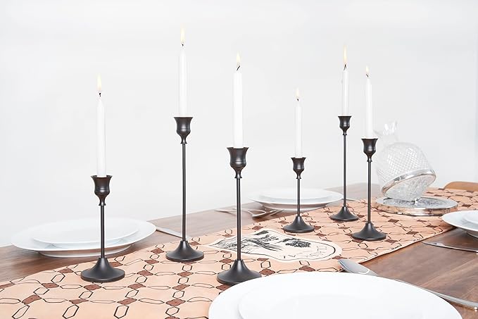 NLBTW Set of 6 Black Candle Holders for Taper, Vintage Candlestick Holder Decorative Metal Candle Sticks Home Decor Centerpieces for Table Mantel Festive Decorations