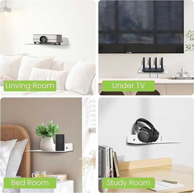 Steel Floating Shelves for Wall,Small Wall Shelf,Suitable for Bedroom, Living Room, Bathroom, Kitchen, Office (White, 2Pack 11.81x8.46 in)