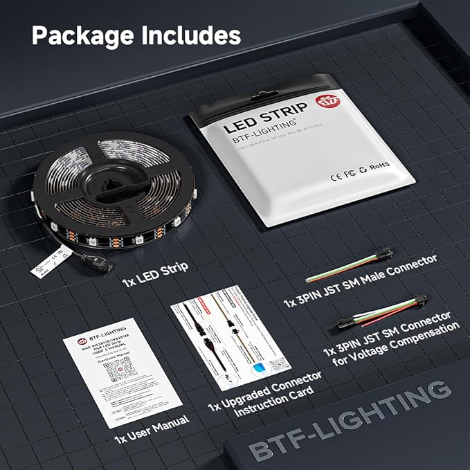BTF-LIGHTING WS2812B ECO RGB LED Strip,UL Listed,Individually Addressable,16.4FT 30LED/m 150Pixel DC5V 5050SMD,Alloy Wire Flexible for DIY Chasing Color Project IP67(No Adapter or Controller)