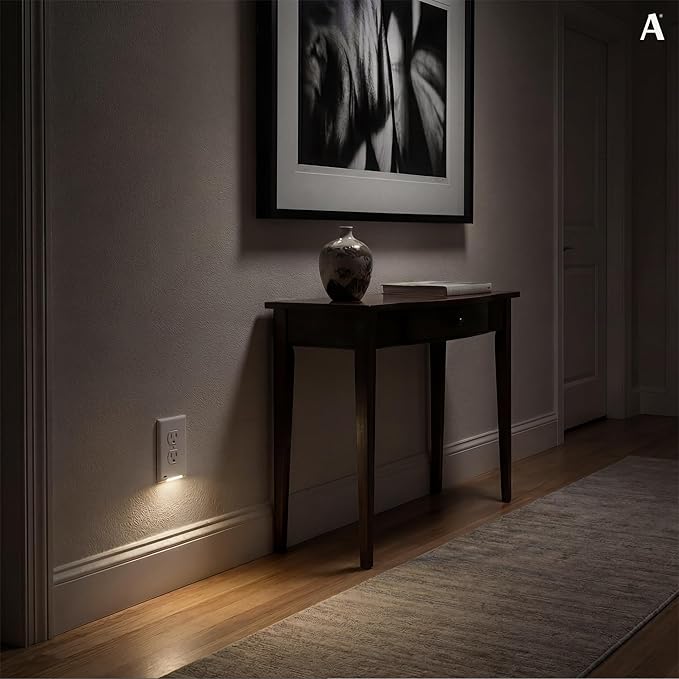 AMERELLE Universal LumiCover Wallplate with Built-In Night Light, Standard Duplex, White - Easy DIY Installation, Convenient Low-Profile Design