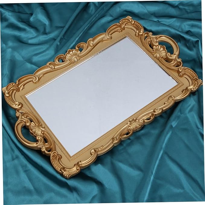 Vintage Perfume Mirror Tray for Dresser, Makeup Organizer Tray, Decorative Glass Plate for Perfume Display and Home Décor