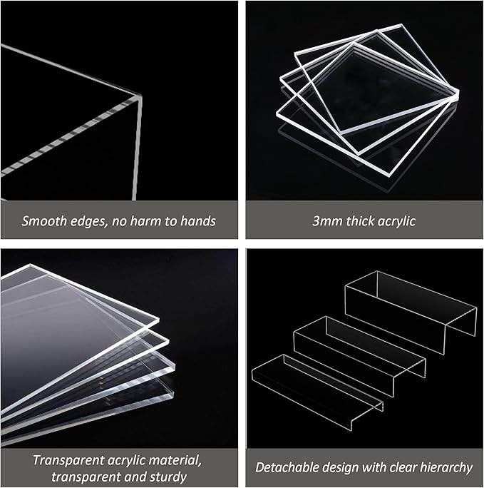 Sezanrpt Rectangular Acrylic Display Risers 6pcs, Clear Display Storage Stands, Acrylic Display for Funko Pop Figure, Desserts, Cupcake, Toys, Collectibles, Merchandises- 12-1'', 2'', 3'', 4'', 5'', 6''