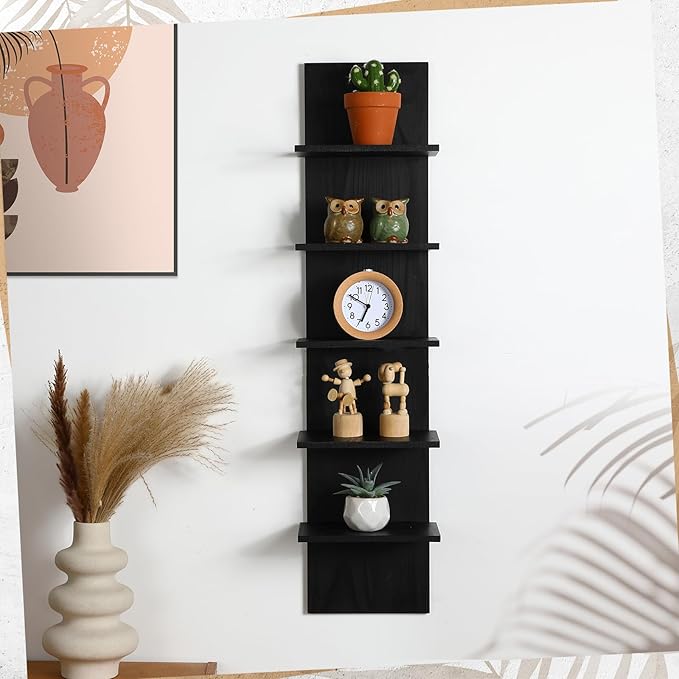 Yuntau 2 Pieces 5 Tier Black Wall Shelves for Bedroom 31.4 Inches Split Assembly Type Mount Vertical Wall Shelf Column Lack Hanging Floating Shelf for Storage Organizer Living Room Home