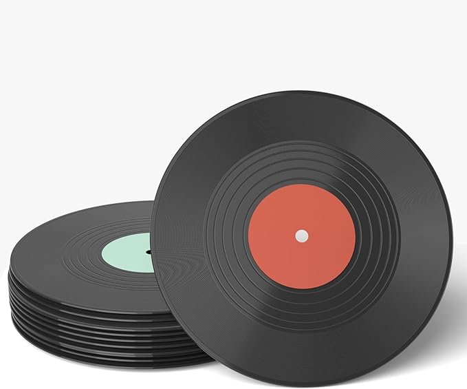 Facmogu 12PCS 7 Inch Fake Blank Vinyl Records, Vintage Vinyl Decorative Records for Wall Art Aesthetic, Plastic Plain Records for Home, Cafe Decor, Fake Blank Records Custom for Wedding, Music Party
