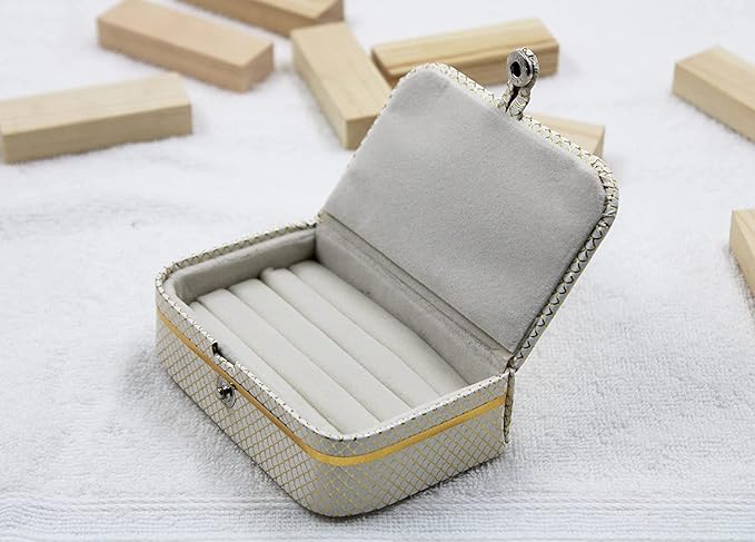 atorakushon PU Leather Cosmetic Jewellery accessories Vanity Storage Ring Earrings Studs Box Necklace Wardrobe Organizer for Female Pack of 2 (Cream)