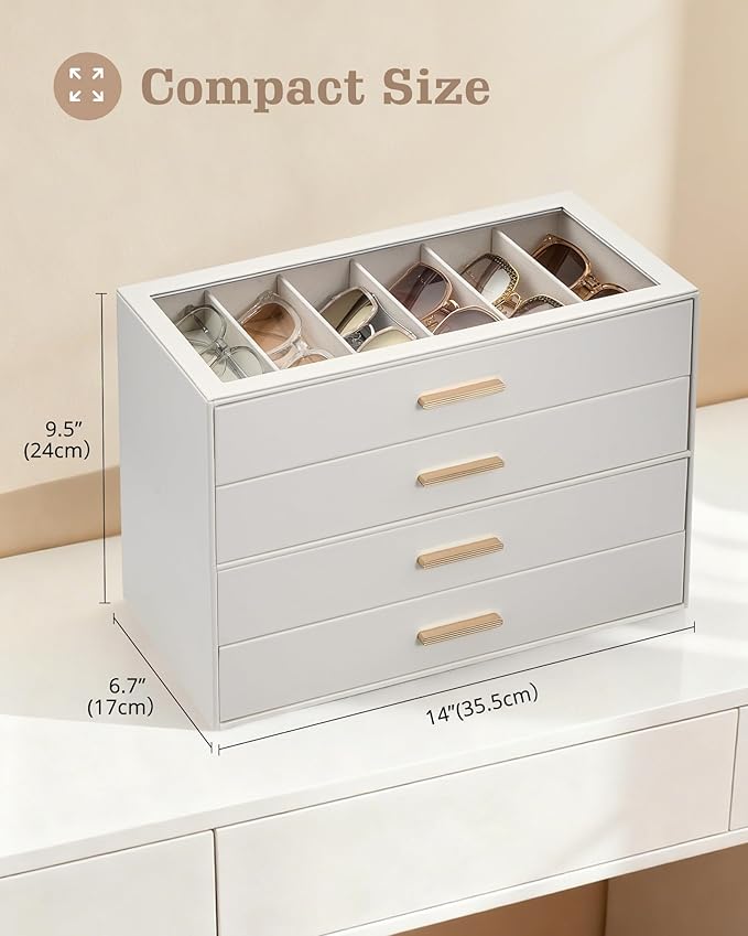 Lolalet Sunglasses Storage Box for Women, Eyewear Eye Glass Organizer with Clear Top Display Holder Case, Mothers Day Gifts
