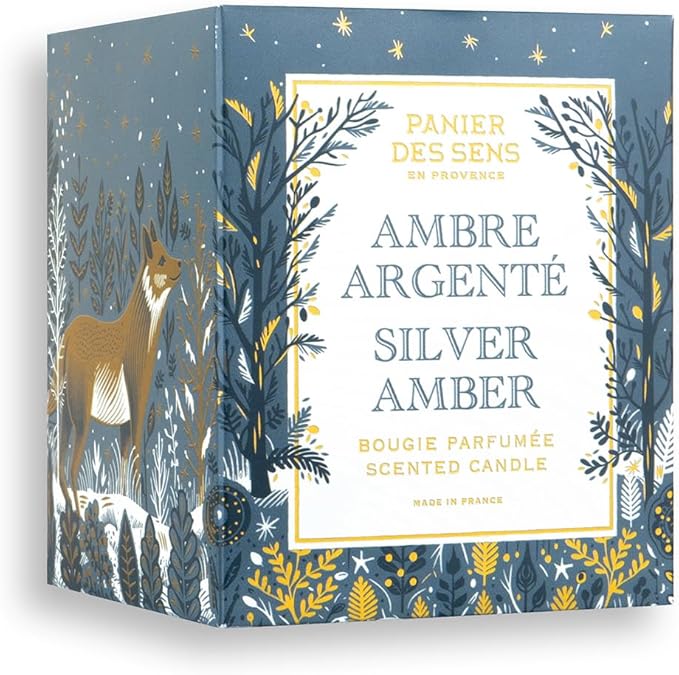 Panier des Sens - Winter Candle – Long Lasting Scented Candles for Home – Gift for Women – 100% Natural Cotton Wick – Decorative Candles Home Gifts (Silver Amber)