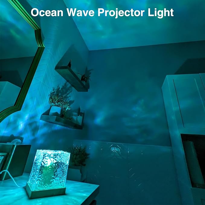 Ocean Wave Projector Light, 16 Colors Havie Cube Lamp, 3D Holographic Water Ripple Lamp with Remote Control, Northern Night Light for Bedroom, Mood Ambient Lighting for Home