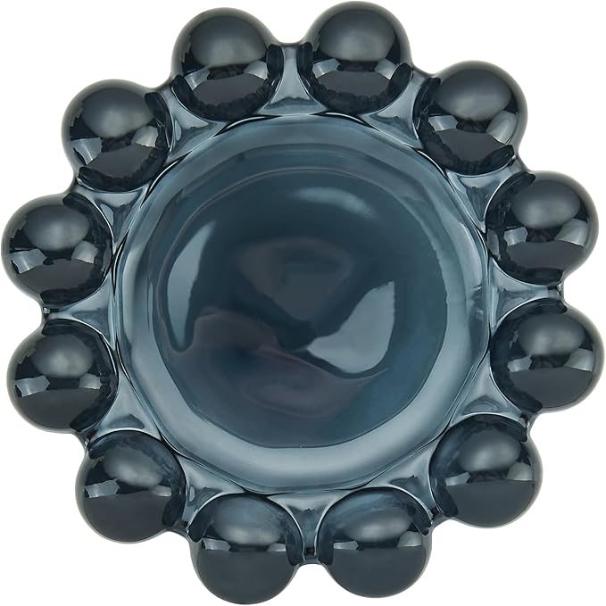 Black Glass Candle Dish, 1 Pack Modern Bubble Candle Holder for Small Candles and Diffusers, Decorative Home Decor Accessory