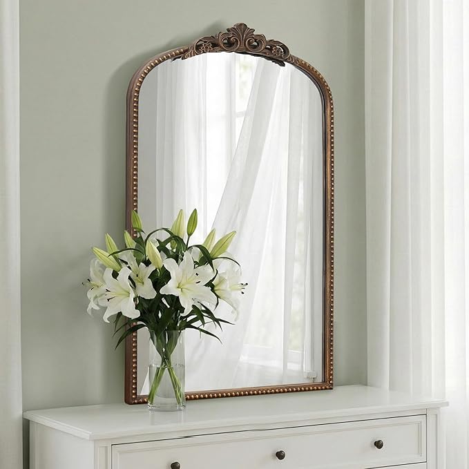 Micasso Vintage Arch Bronze Mirror: 31"x 19" French Baroque Antique Mirror - Traditional Ornate Decorative Mirrors for Wall/Bathroom/Entryway/Hallway - Home Decor for Living Room