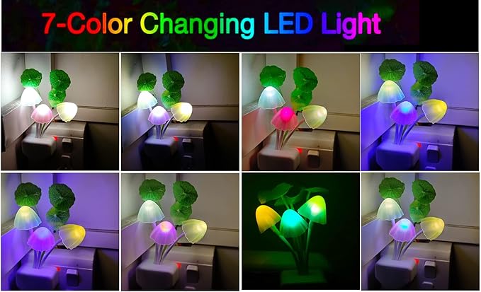 AUSAYE Color Change Led Night Light w/Smart Sensor, Plug-in Night Lights for Kids Adults Cute Mushroom Night Light Lamp Bedroom Home Decor Light Wall Lamps NightLight