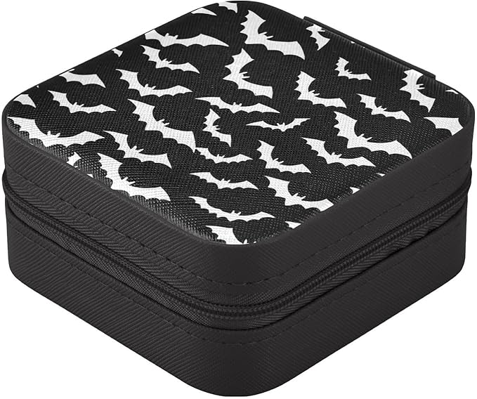 Jewelry Boxes for Women, Halloween Black Bat Small Kids Organizers Teenage Girls Christmas Gift Ages 8-12 Packaging Necklace Earrings Ring, PU Leather Velvet
