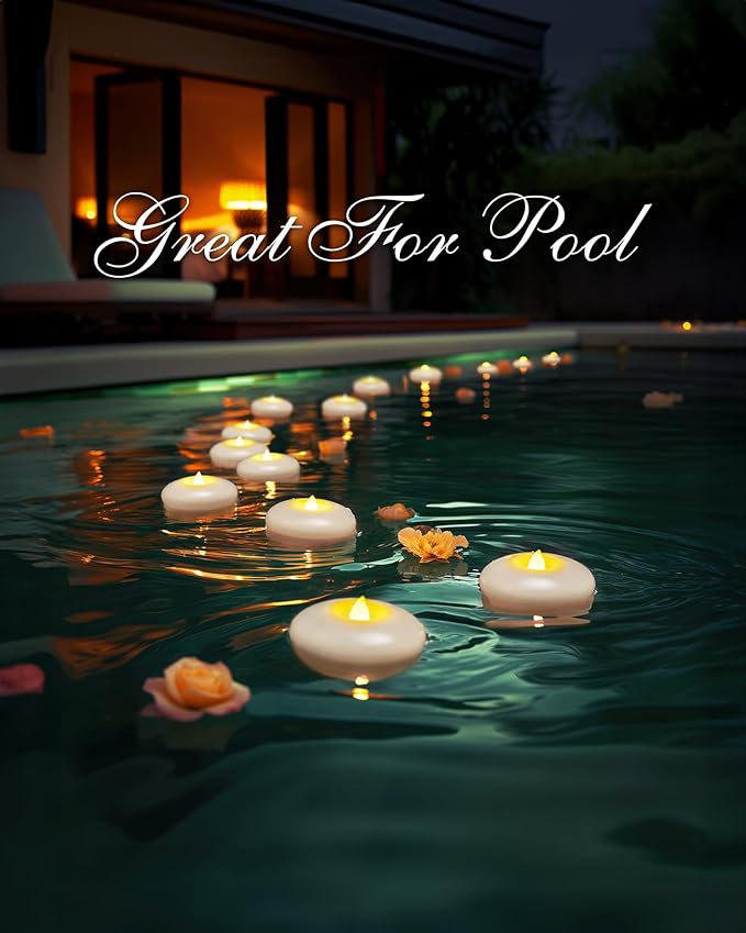 Homemory 24 Pack 3” Flameless Led Floating Candles, 200 Hour White Battery Operate Waterproof Tealights for Cylinder Vases, Centerpieces at Wedding Decor, Party, Pool