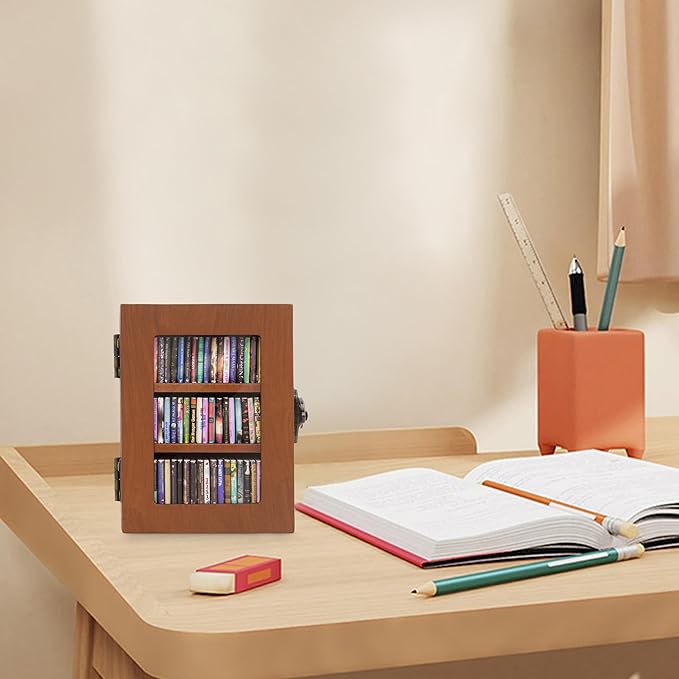 Anxiety Mini Bookshelf Mini Books with 60PCS Wooden Miniature Book Library for Stress Relief, Home and Office Decor, Unique Gift for Book Lovers - Brown