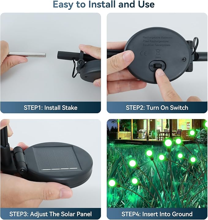 Solar Garden Lights Outdoor Waterproof, 2 Pack 16 LED Swaying Firefly Lights Outdoor Decor Light for Pathway Party Christmas Decoration, Unique Gifts for Women, Green